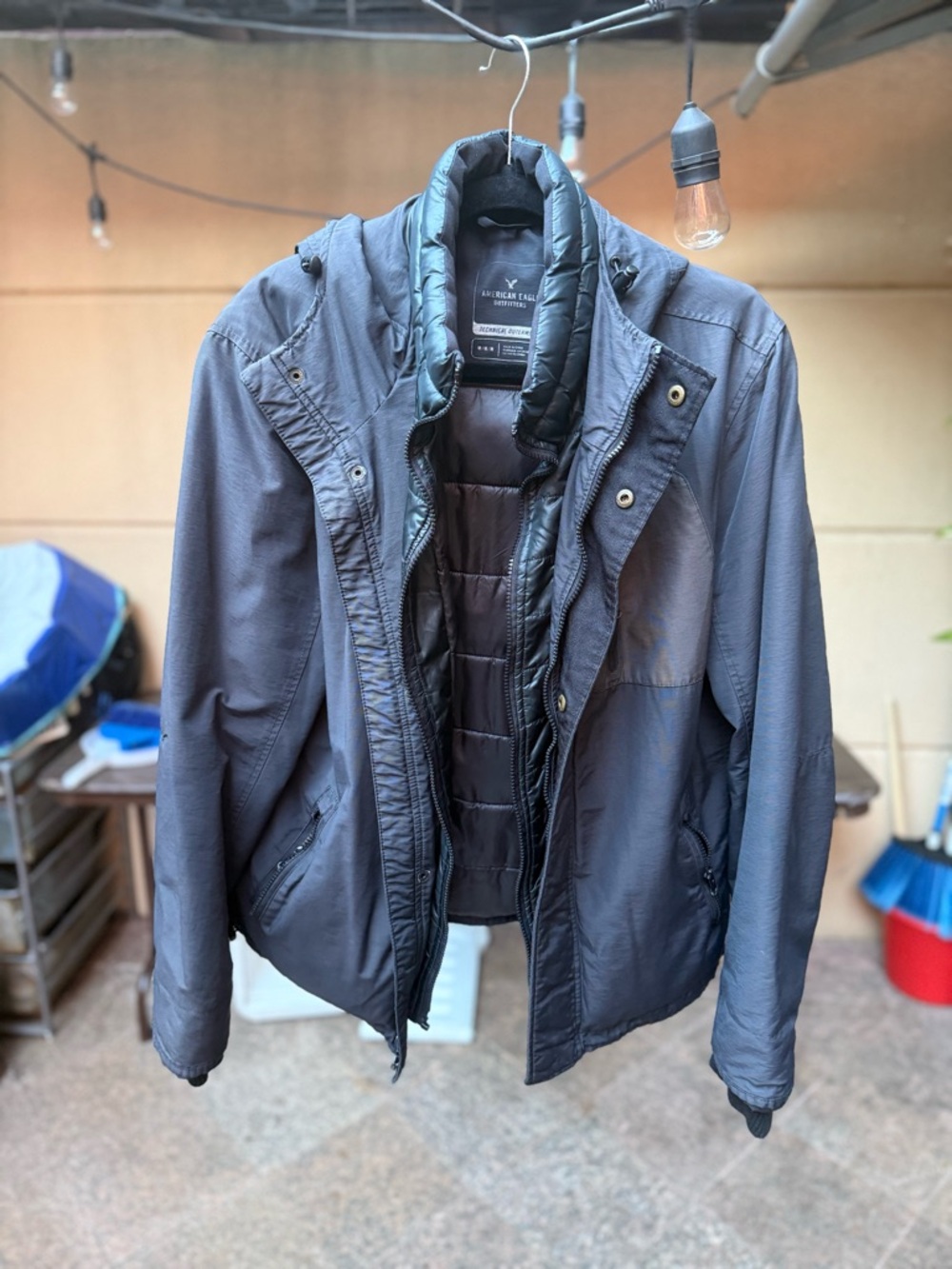 American Eagle Outfitters Men’s Gray Quilted-Inner Puffer Jacket